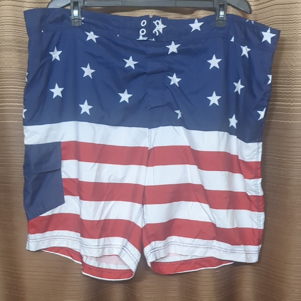 Bioworld Men’s American Flag Swim Trunks – Red, White & Blue